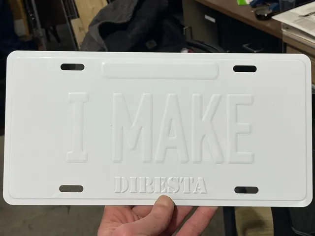 Embossed plate sample held for inspection.
